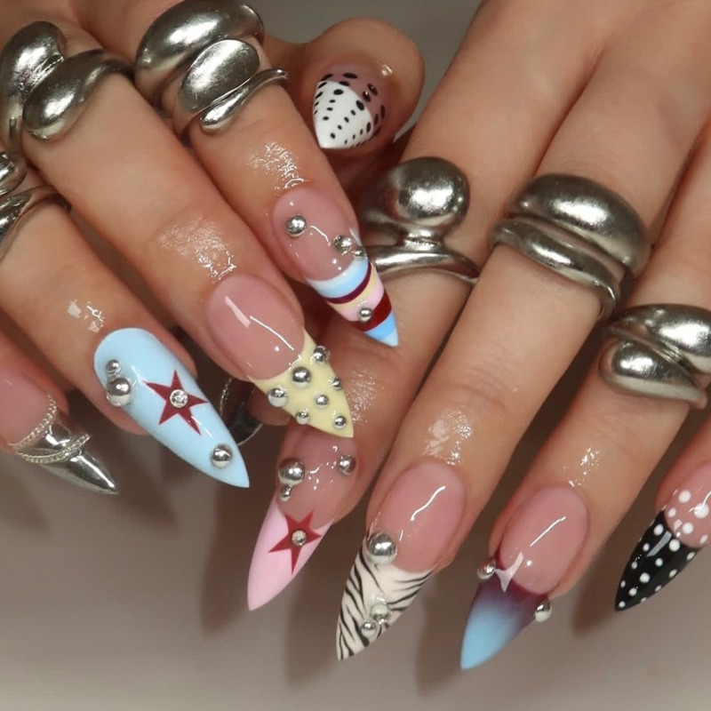 Nail Art Zebra - 24 Adet Y2K Uzun Stiletto Takma