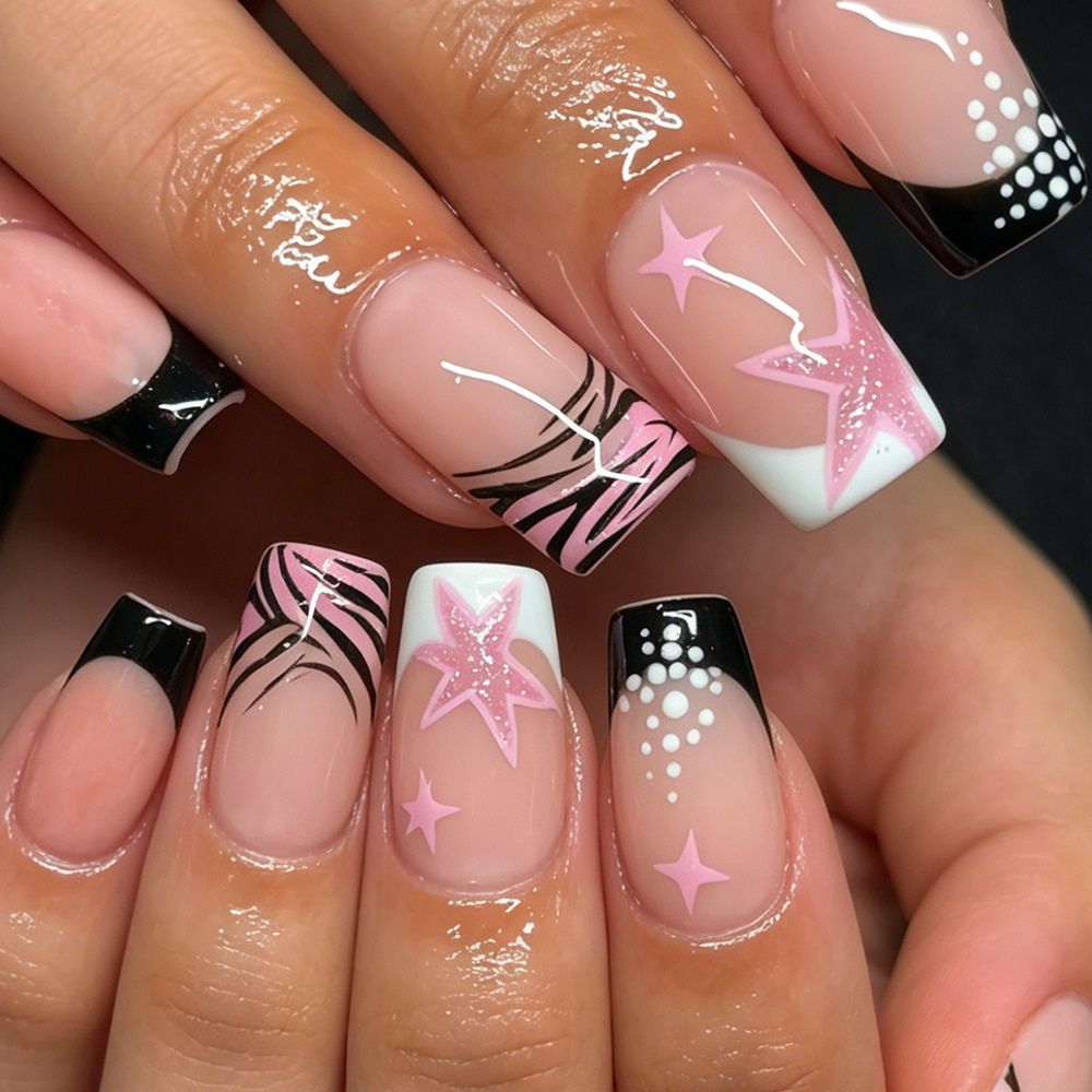 Nail Art Zebra - 24 Adet Siyah Beyaz Fransız Takma