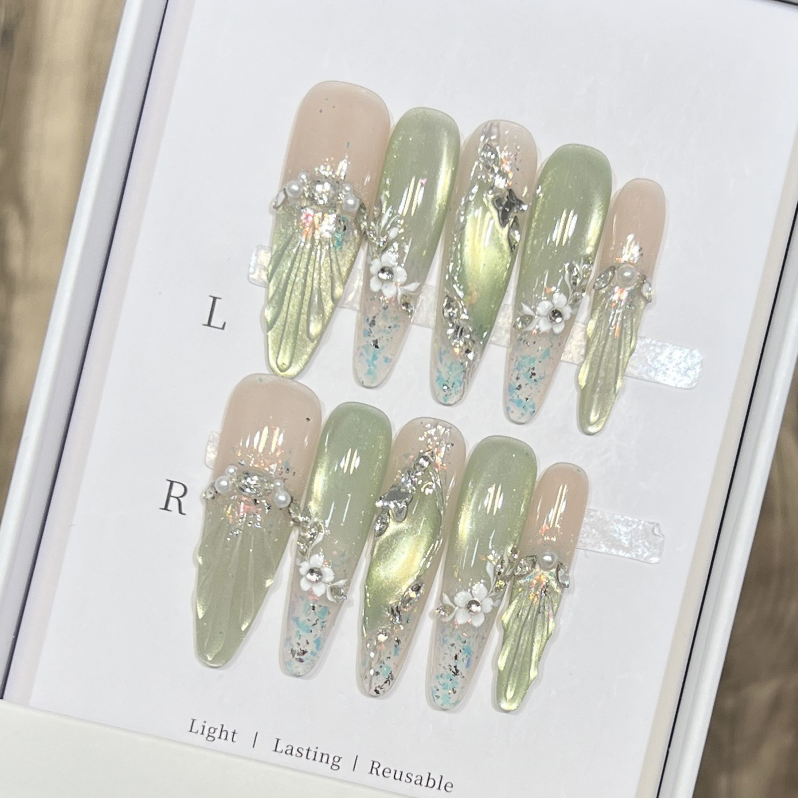 Nail Art Wedding - 10 adet Uzun Badem takma tırnak