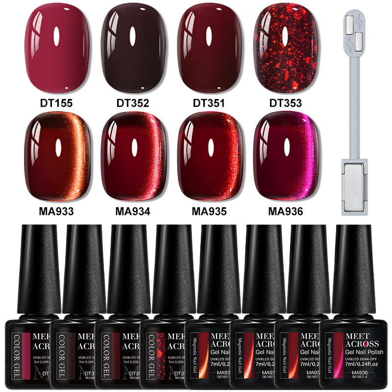 Nail Art Red Wine - 9'lu Kırmızı Simli Kedi Manyetik Jel