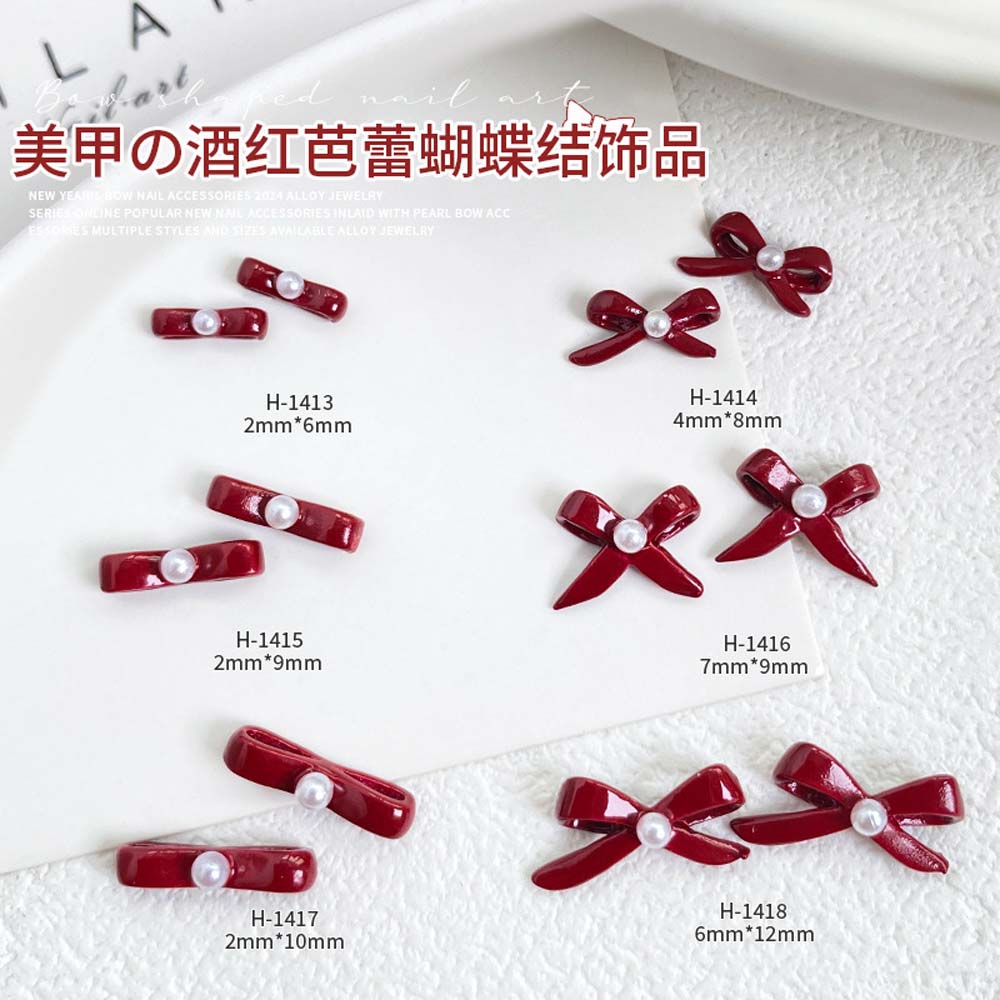 Nail Art Red Wine - 10 adet yeni yıl yay tırnak