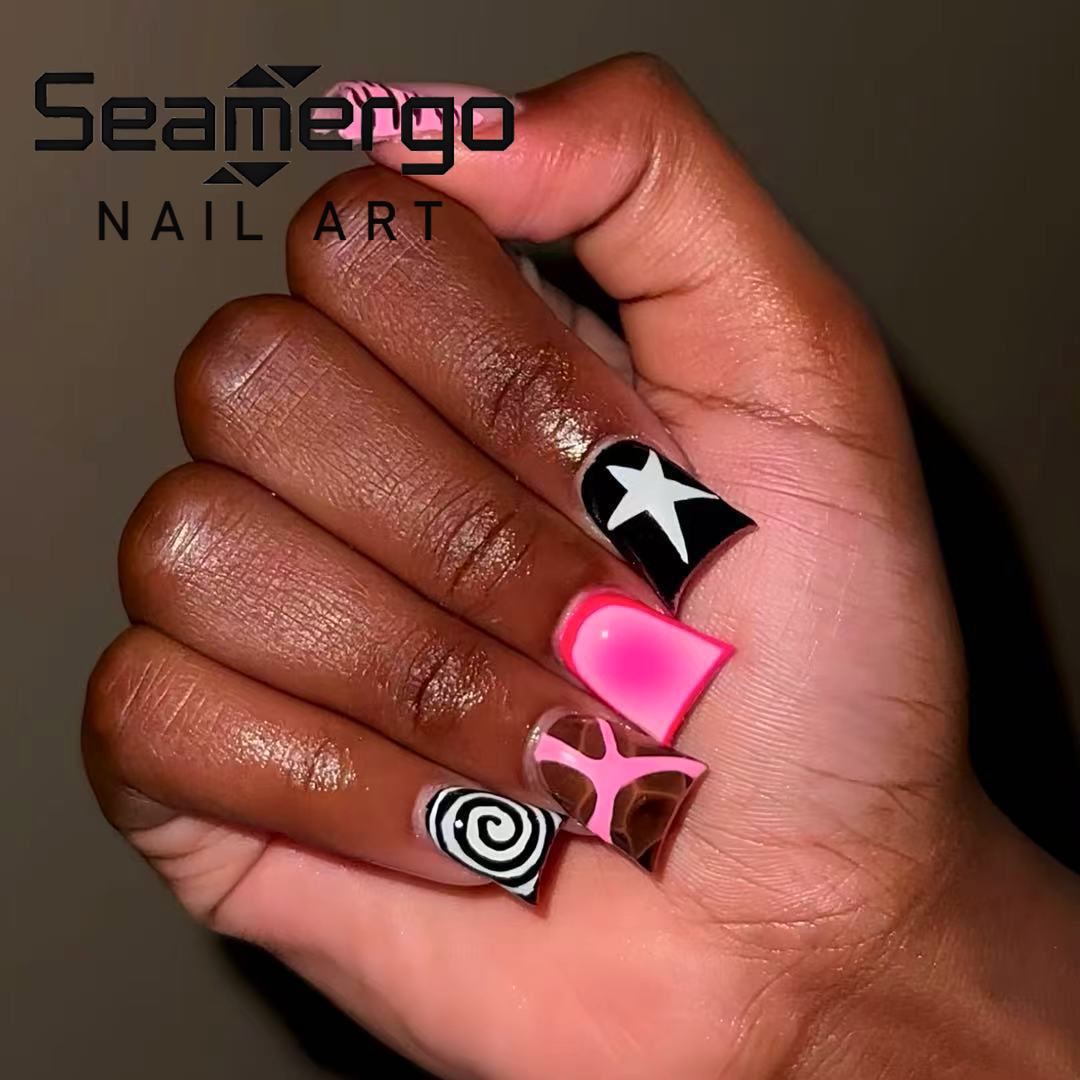 Nail Art Zebra - 24 Adet Pembe Siyah Ördek Gagası