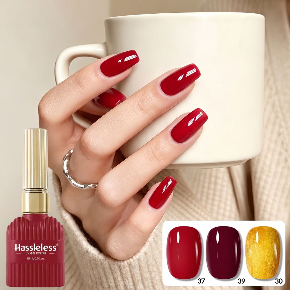 Nail Art Red Wine - Sorunsuz Altın+Kırmızı Oje Jel Seti 3