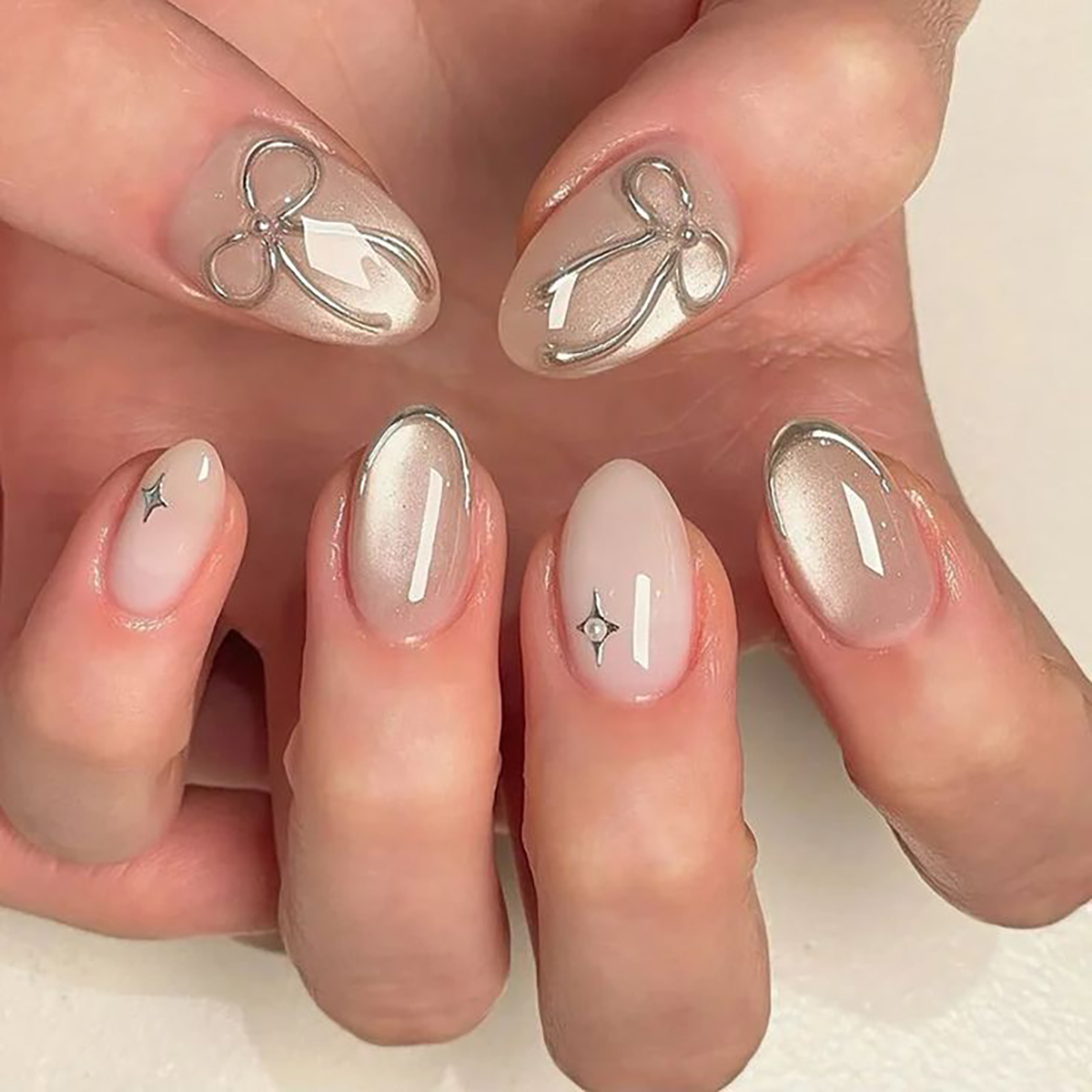Nail Art Wedding - 24 adet el yapımı kısa yuvarlak