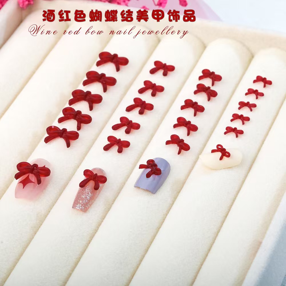 Nail Art Red Wine - Fransız Şarap Kırmızısı Fiyonk Tırnak Süsü