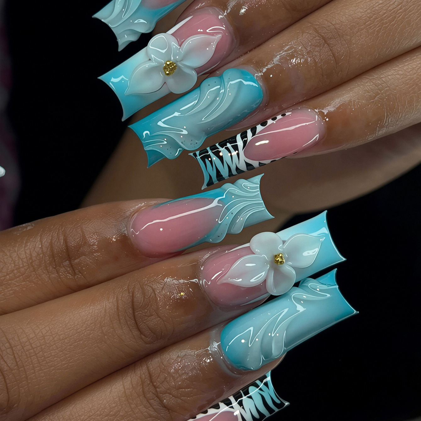 Nail Art Zebra - 24 Adet Mavi Gradyanlı Fransız Stili