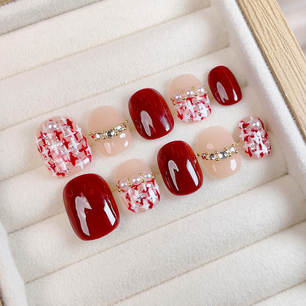 Nail Art Red Wine - 10 adet Kısa Kare Yuvarlak El