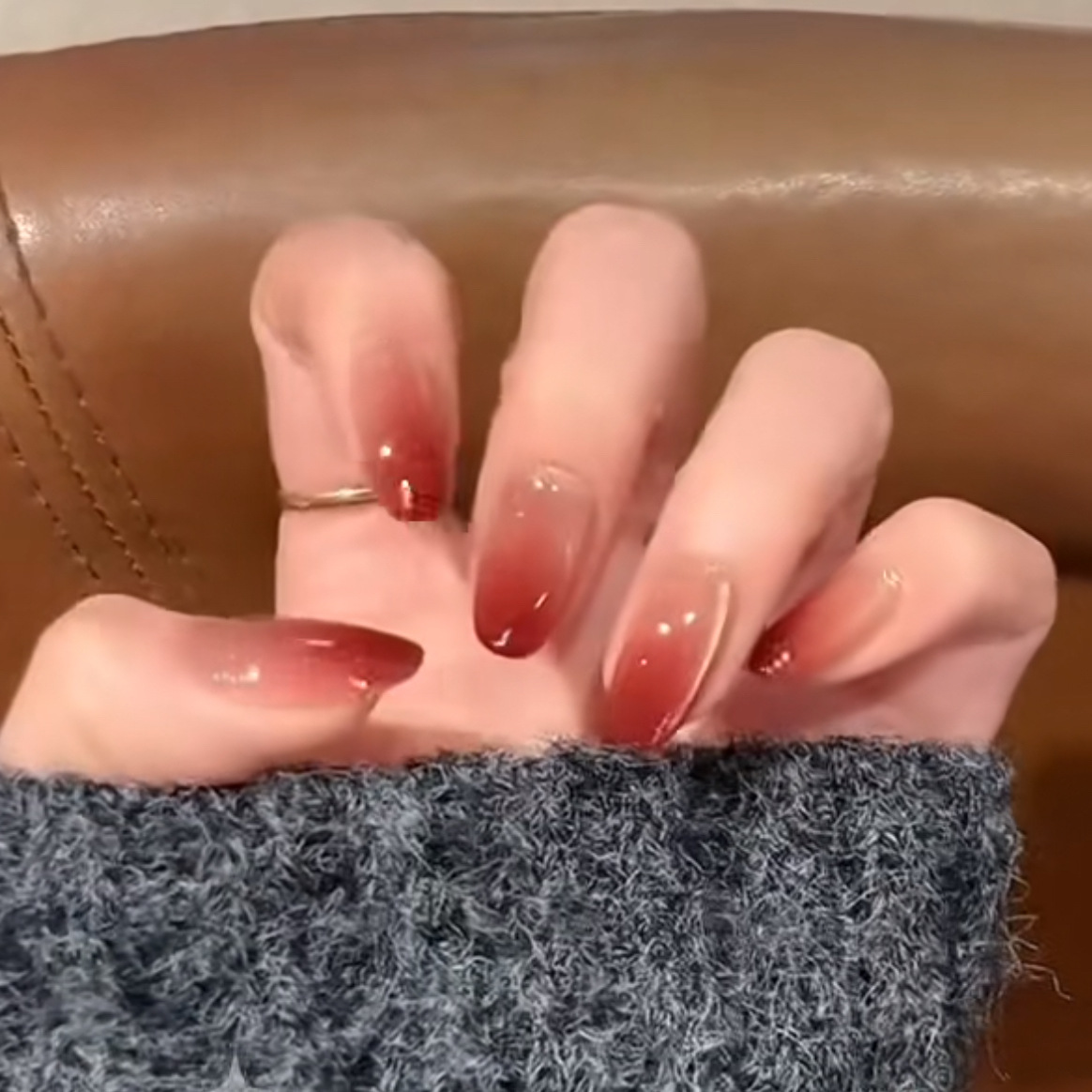 Nail Art Red Wine - 10 Adet Hafif Lüks El Yapımı