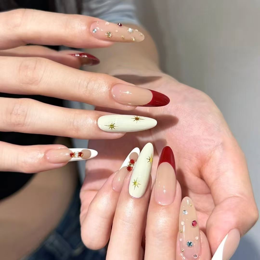 10 Adet El Yapımı Uzun Oval Ta - Nail Art Red Wine incelemesi ve fiyatı