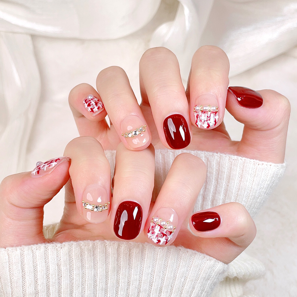 10 adet Kısa Kare Yuvarlak El  - Nail Art Red Wine incelemesi ve fiyatı