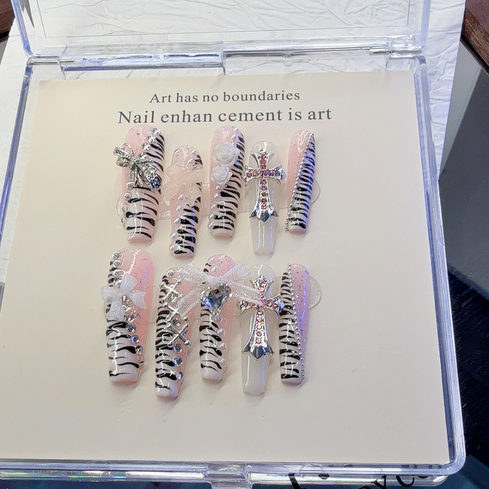 10 Adet Y2K Pembe Zebra Desenl - Nail Art Zebra incelemesi ve fiyatı